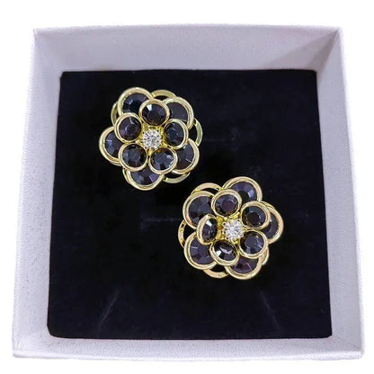 3D Multi Glass Stone Stud Earrings Black Bazaare Mart Flower Earrings