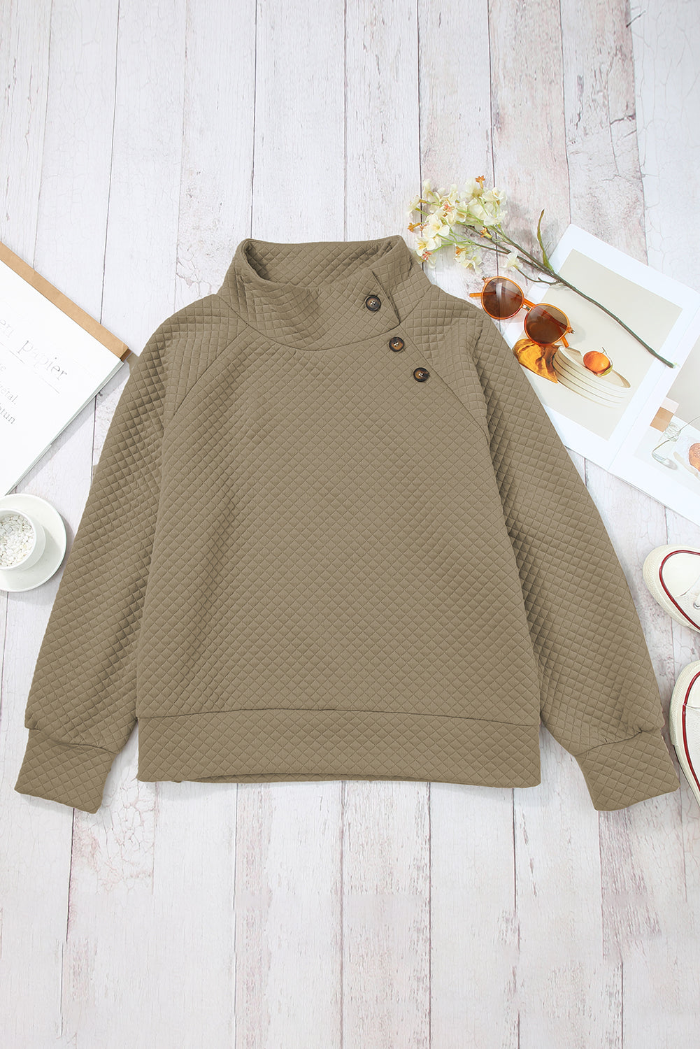 Solid Half Zipper Quilted Pullover Sweatshirt