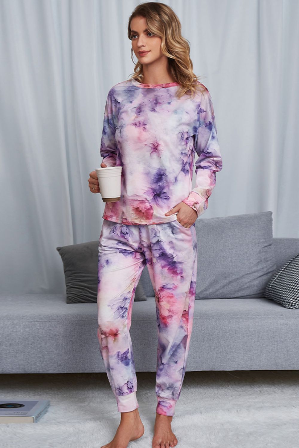 Tie-Dye Crewneck Long Sleeve Lounge Set