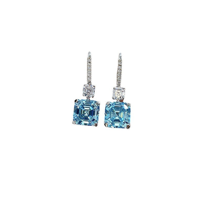 Marine Blue Square Rhinestone Earrings