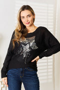 Sequin Graphic Dolman Sleeve Knit Top Black Bazarre Mart Star Long Sleeve Top