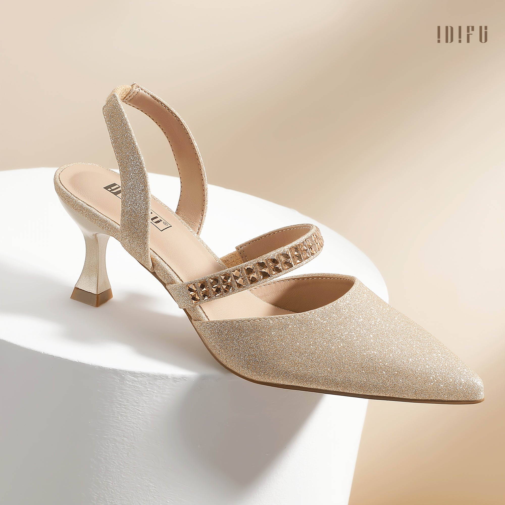 Elegant Rhinestone-Embellished Pointed Toe Half Heel Strappy Shoes