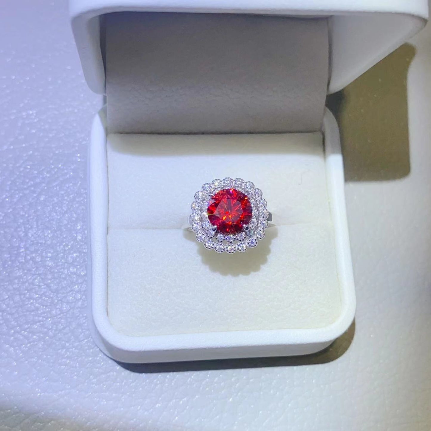 2 Carat Red Moissanite 925 Sterling Silver Ring