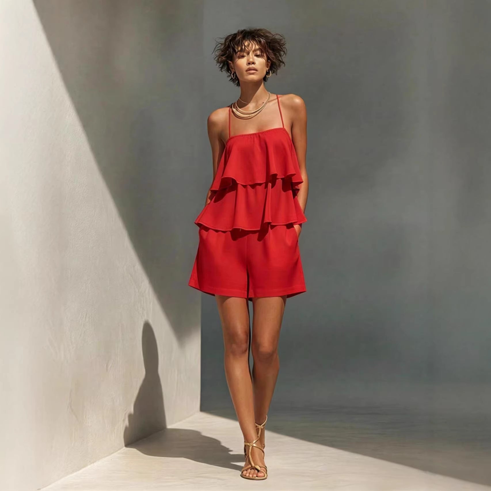 Women’s Ruffle Camisole & Shorts Two-Piece Set CJ Dropshipping Ruffled Camisol Shorts Set