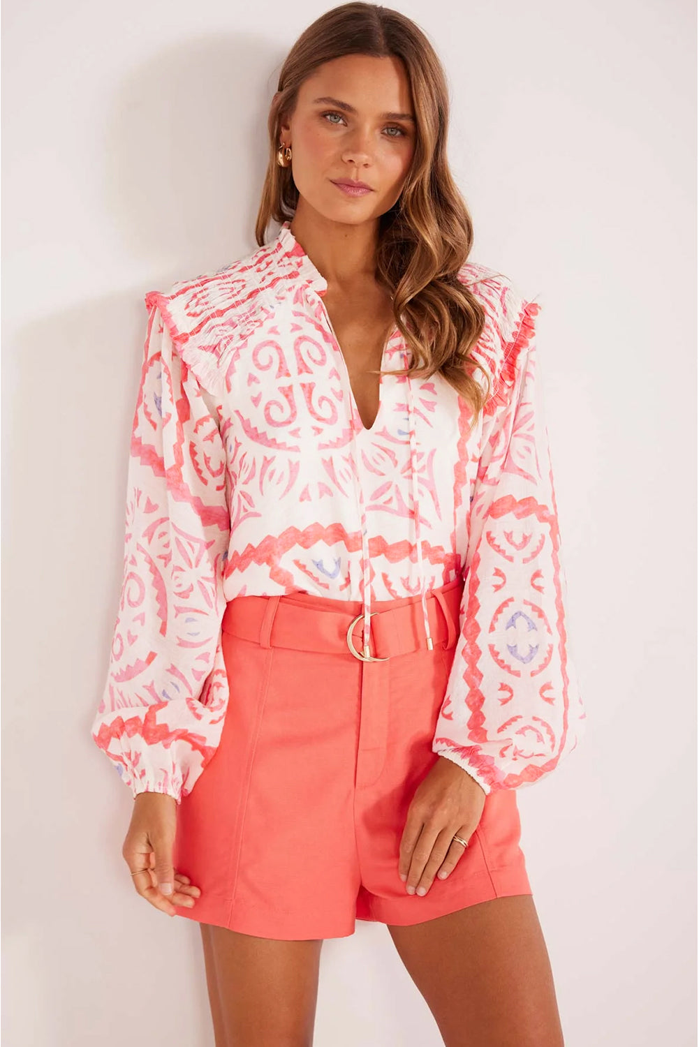 Coral Desert Flower Billowy Sleeve Blouse