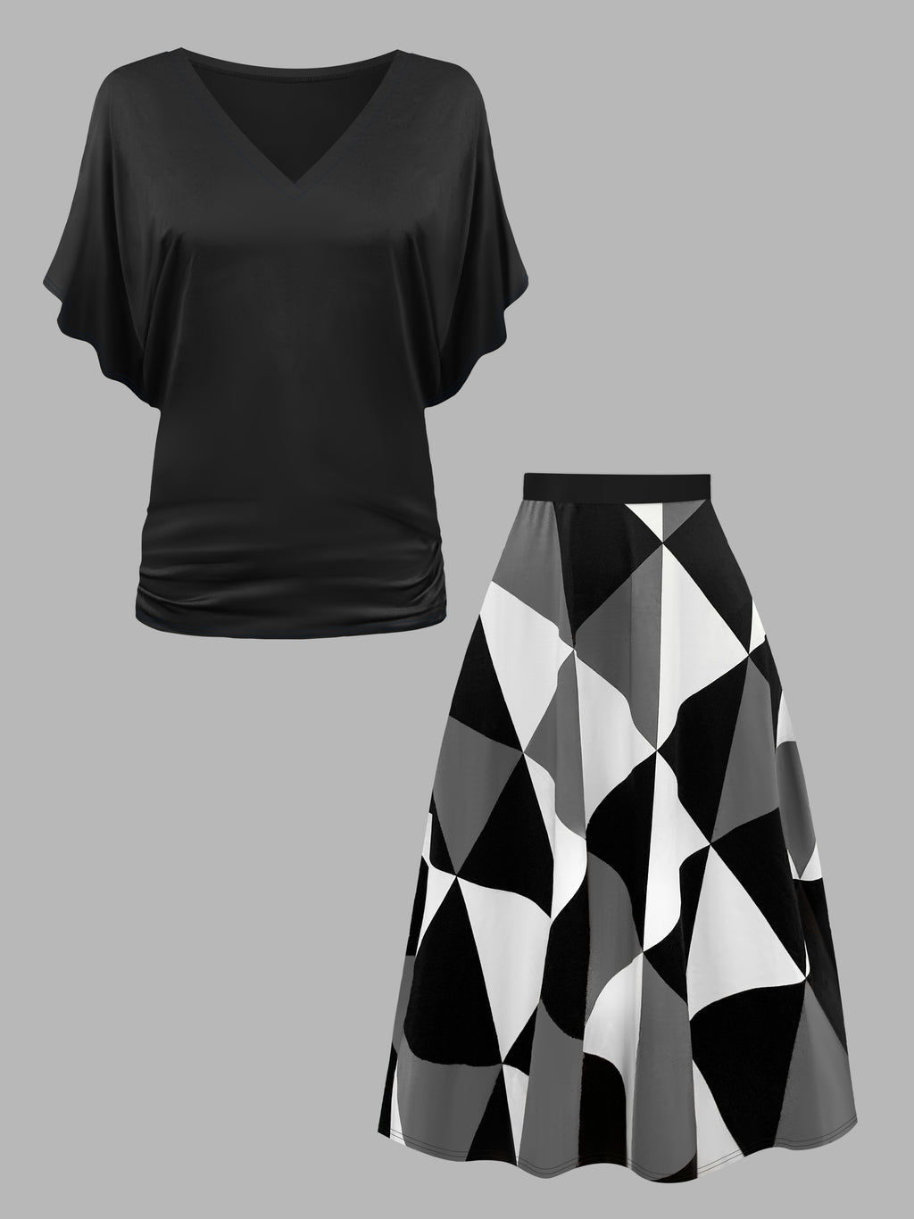Retro Plus Size Geo Skirt Set