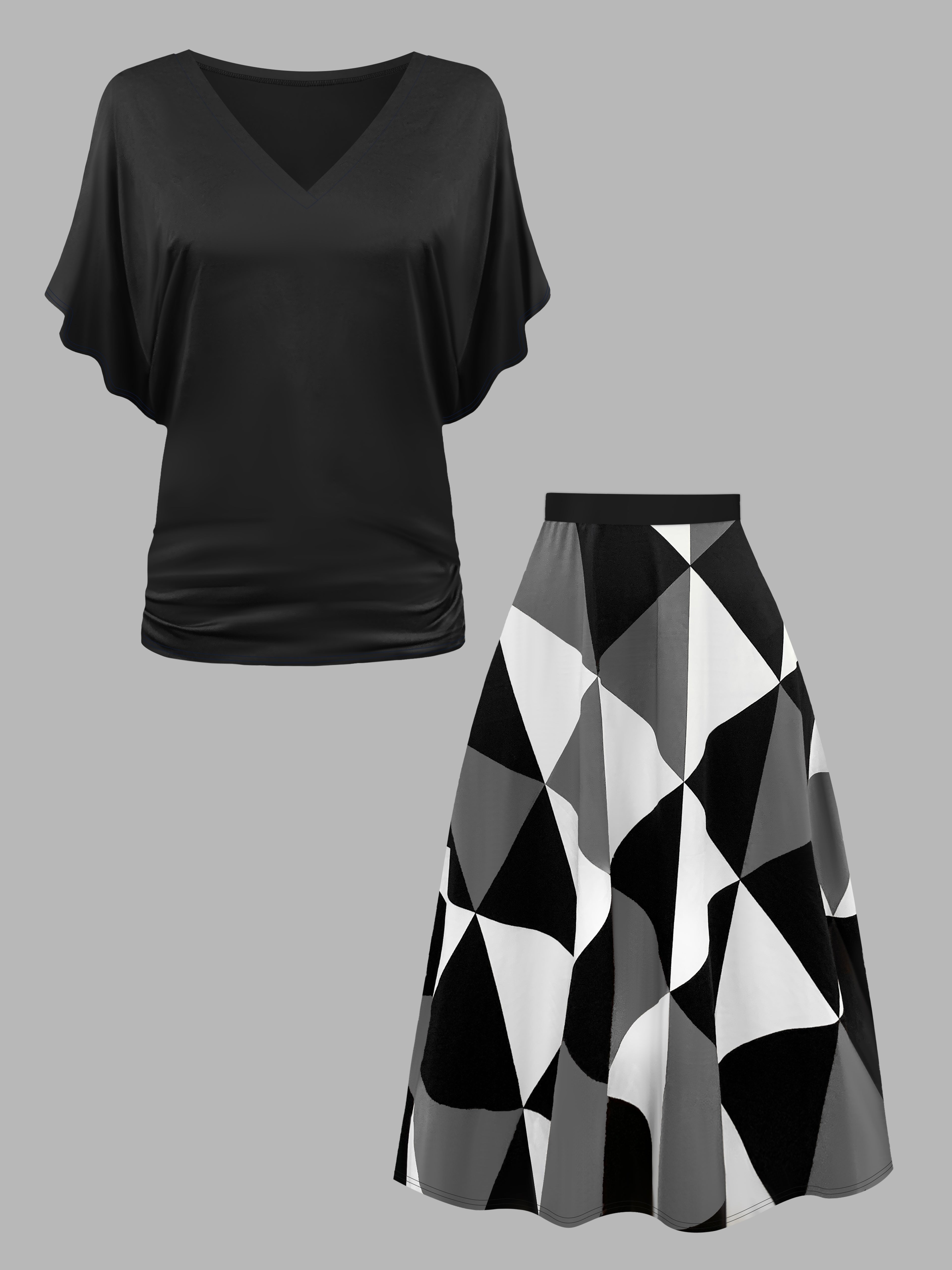 Retro Plus Size Geo Skirt Set