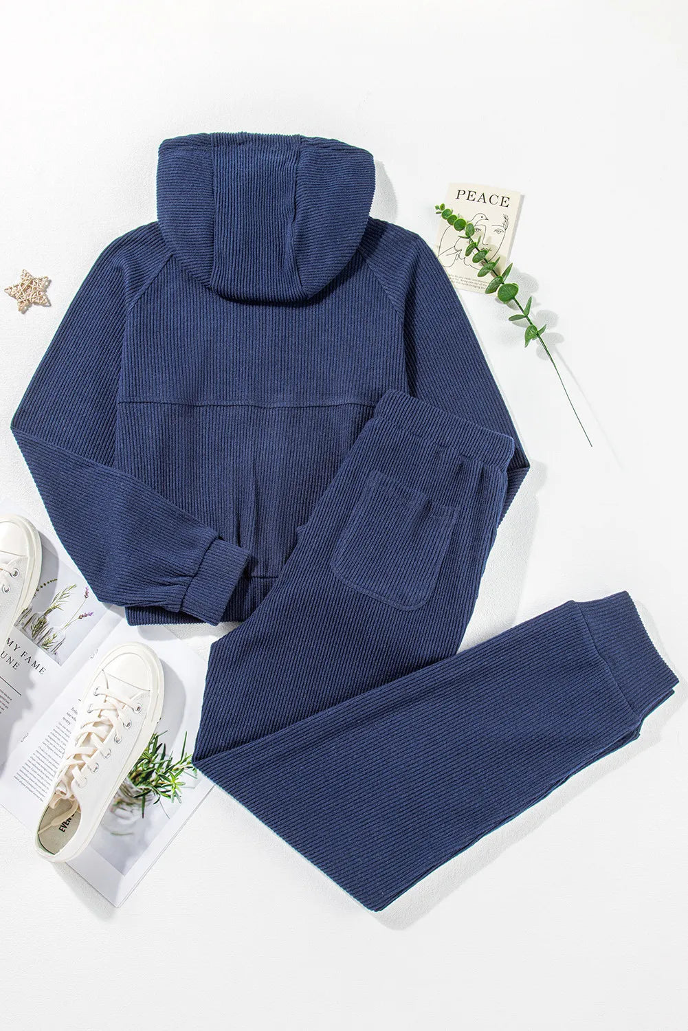 Drawstring Half Zip Hoodie and Joggers Set