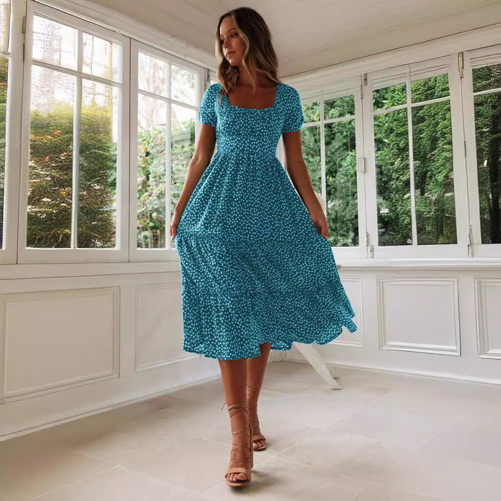 Short Puff Sleeve Floral Tiered Dress CJ Dropshipping Ditsy Tiered Peasant Dress