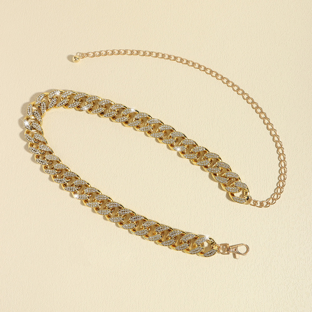 Wide Rhinestone Chain Belt