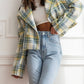 Lapel Collar Plaid Cropped Jacket Bazaare Mart Lapel Collar Plaid Cropped Jacket