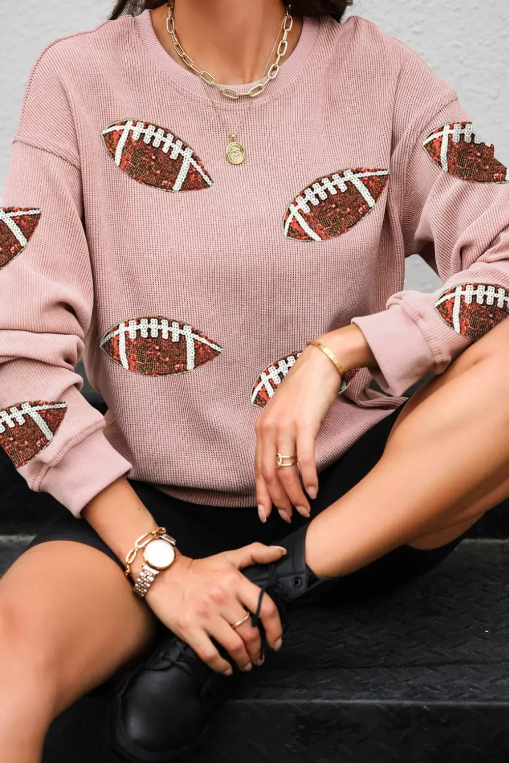 Sequin Football Patch Corduroy Sweatshirt Bazarre Mart Corduroy Long Sleeve Shirt