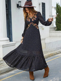Embroidered V-Neck Long Sleeve Dress Black Bazaare Mart Embroidered V-Neck Long Sleeve Dress