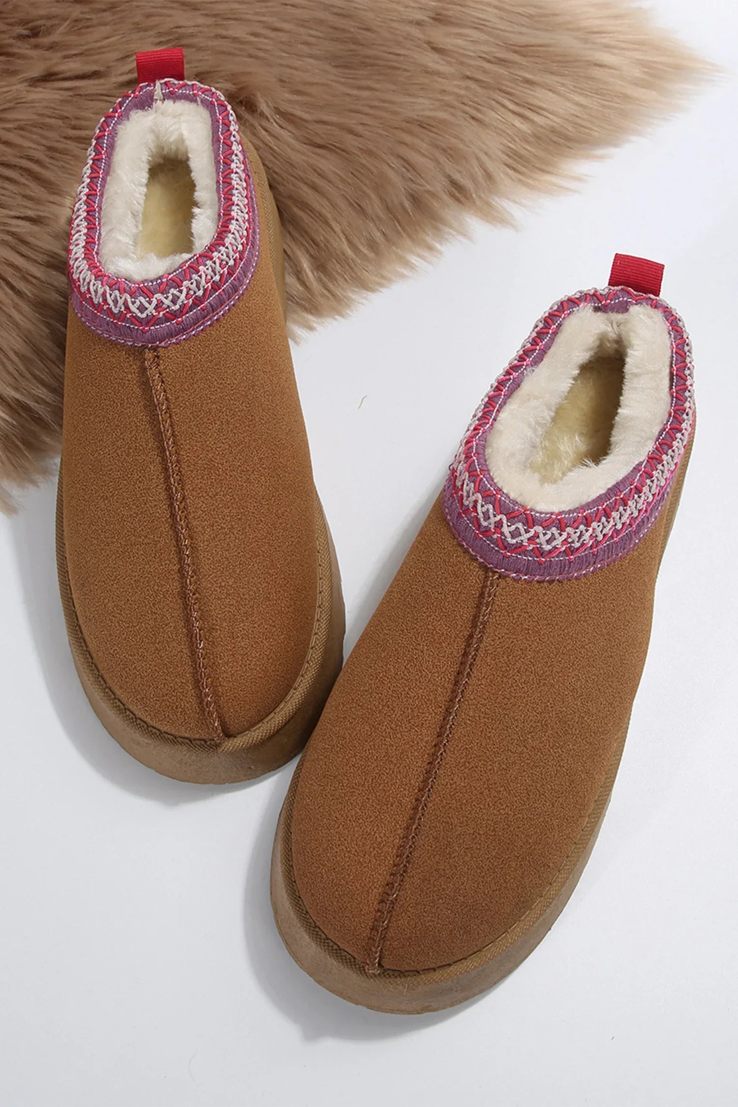 Suede Fur Trim Thick Flat Slippers Dear-Lover Slippers