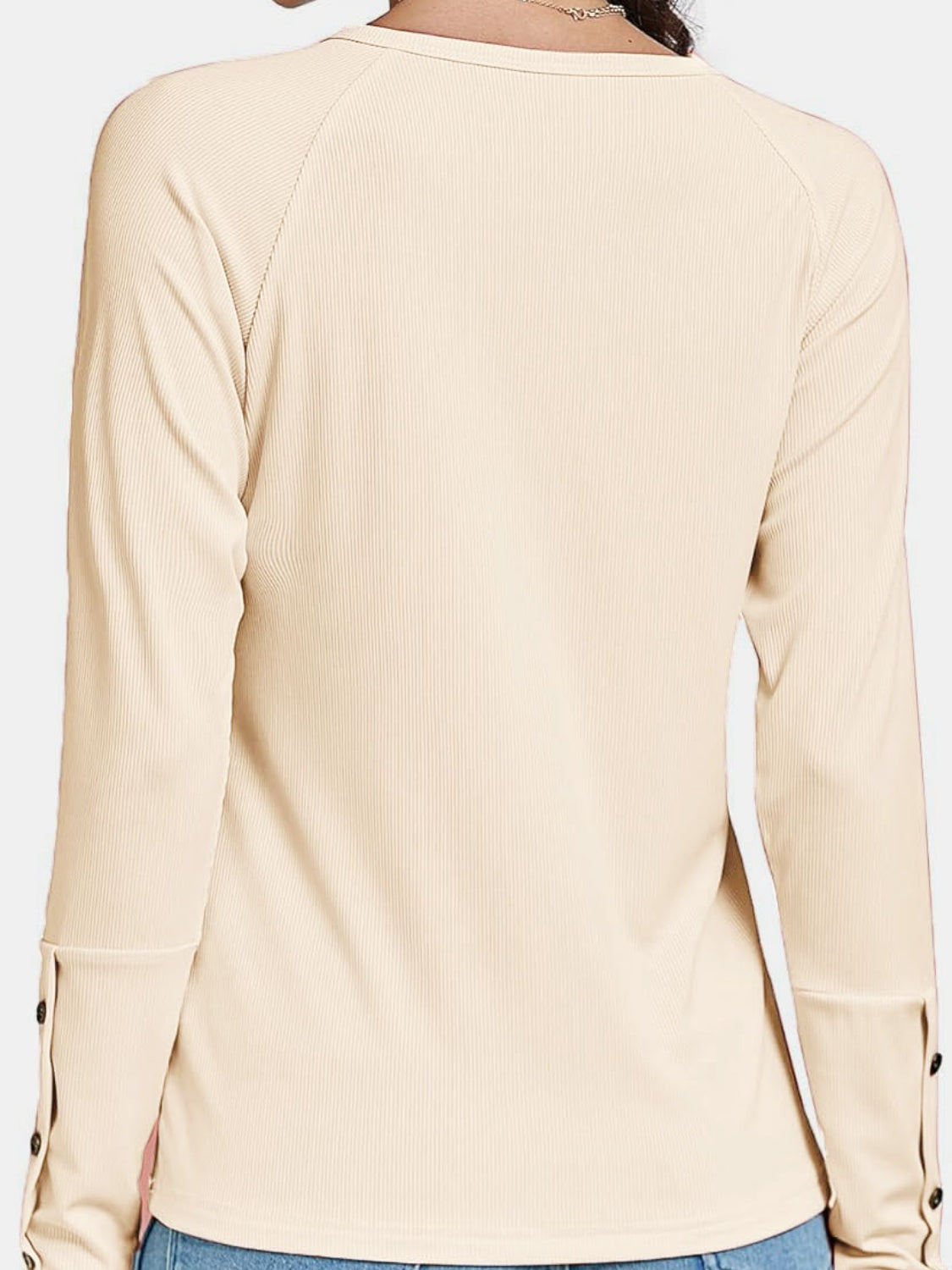 Button V-Neck Long Sleeve T-Shirt