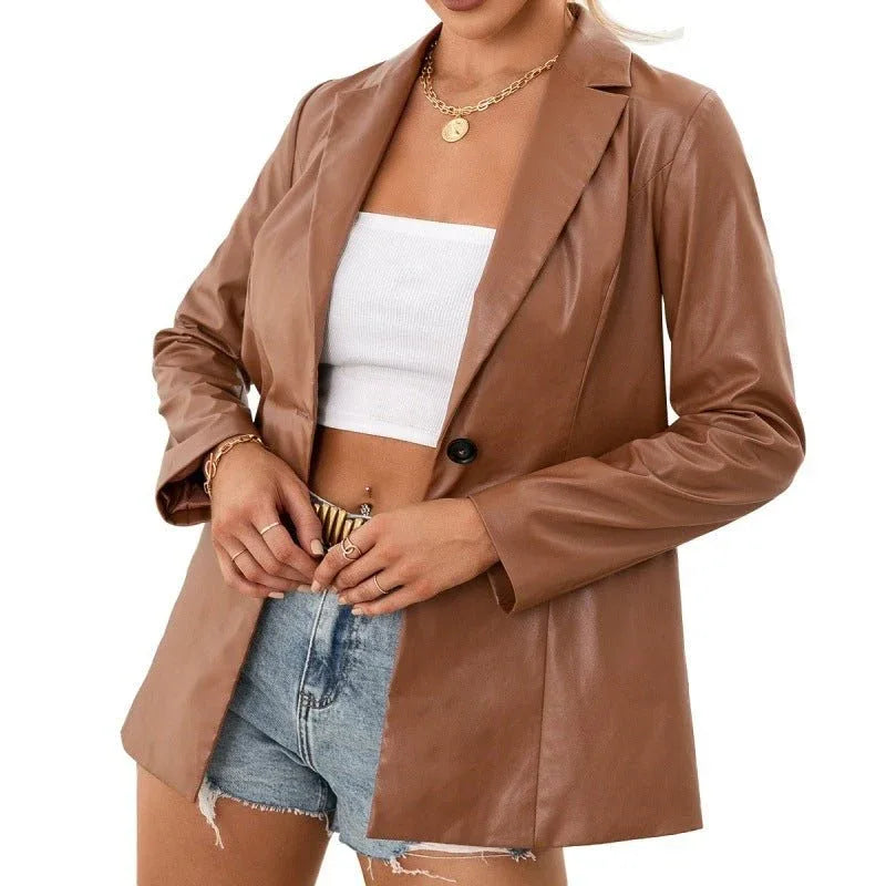 Classic Brown PU Leather Blazer Bazaare Mart Brown PU Leather Blazer