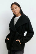 Classic Wrap Wool Coat Black Bazaare Mart Wool Sash Tie Jacket