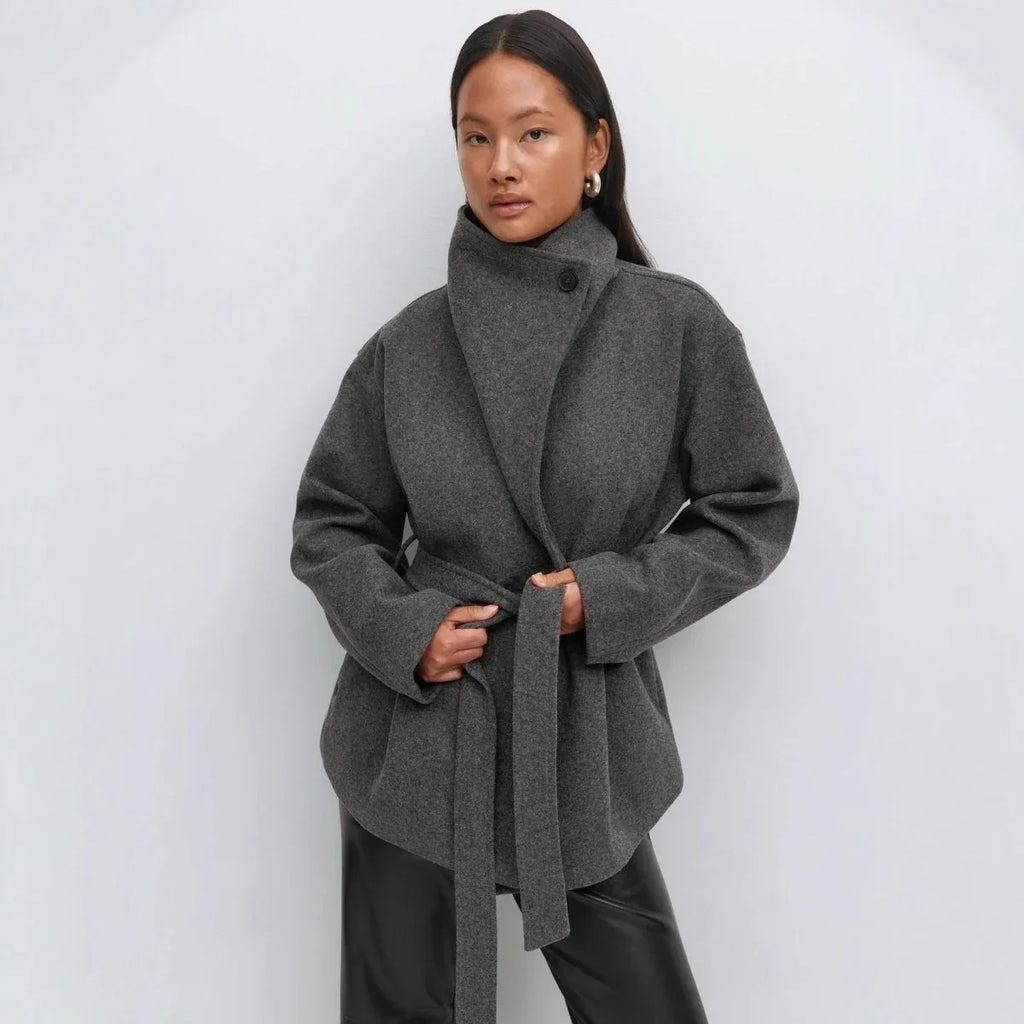Classic Wrap Wool Coat Bazaare Mart Wool Sash Tie Jacket