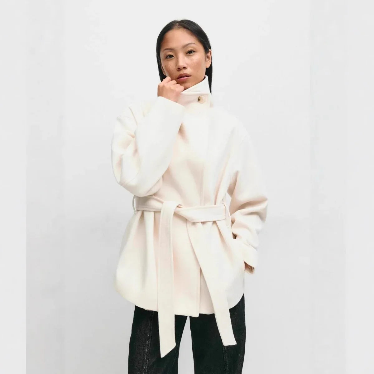 Classic Wrap Wool Coat Bazaare Mart Wool Sash Tie Jacket