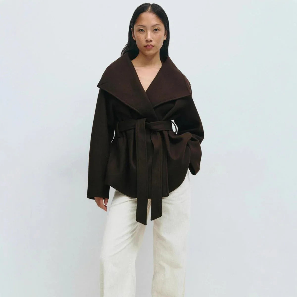 Classic Wrap Wool Coat Bazaare Mart Wool Sash Tie Jacket