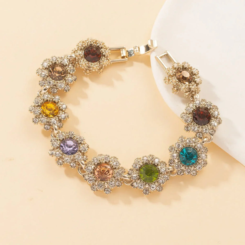 Colorful Halo Rhinestone Necklace Earrings and Bracelet Set - Bazaare Mart