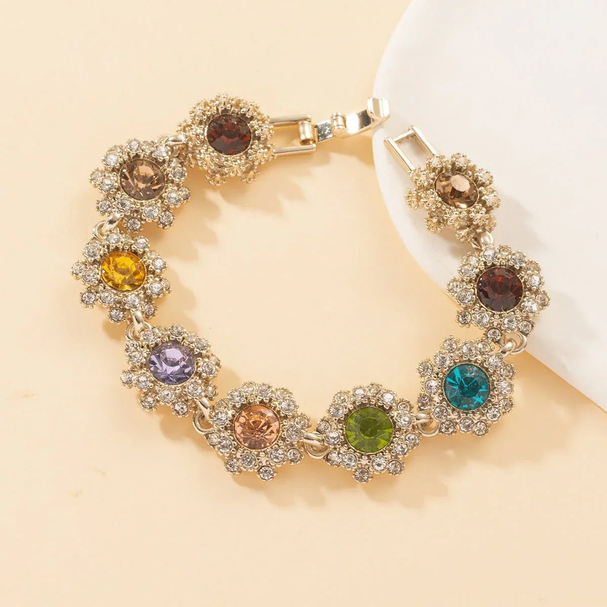 Colorful Halo Rhinestone Necklace Earrings and Bracelet Set - Bazaare Mart