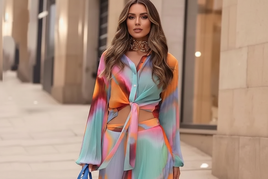 Colorful Midi Asymmetric Skirt Set Bazaare Mart Patchwork Scarf Skirt Outfit
