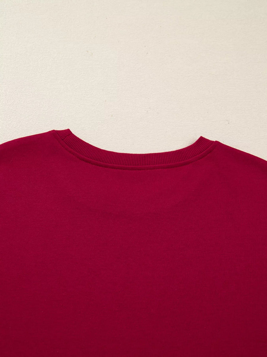 Contrast Striped Bow Detail Drop Shoulder Sweatshirt Dress with Pockets - Bazaare Mart