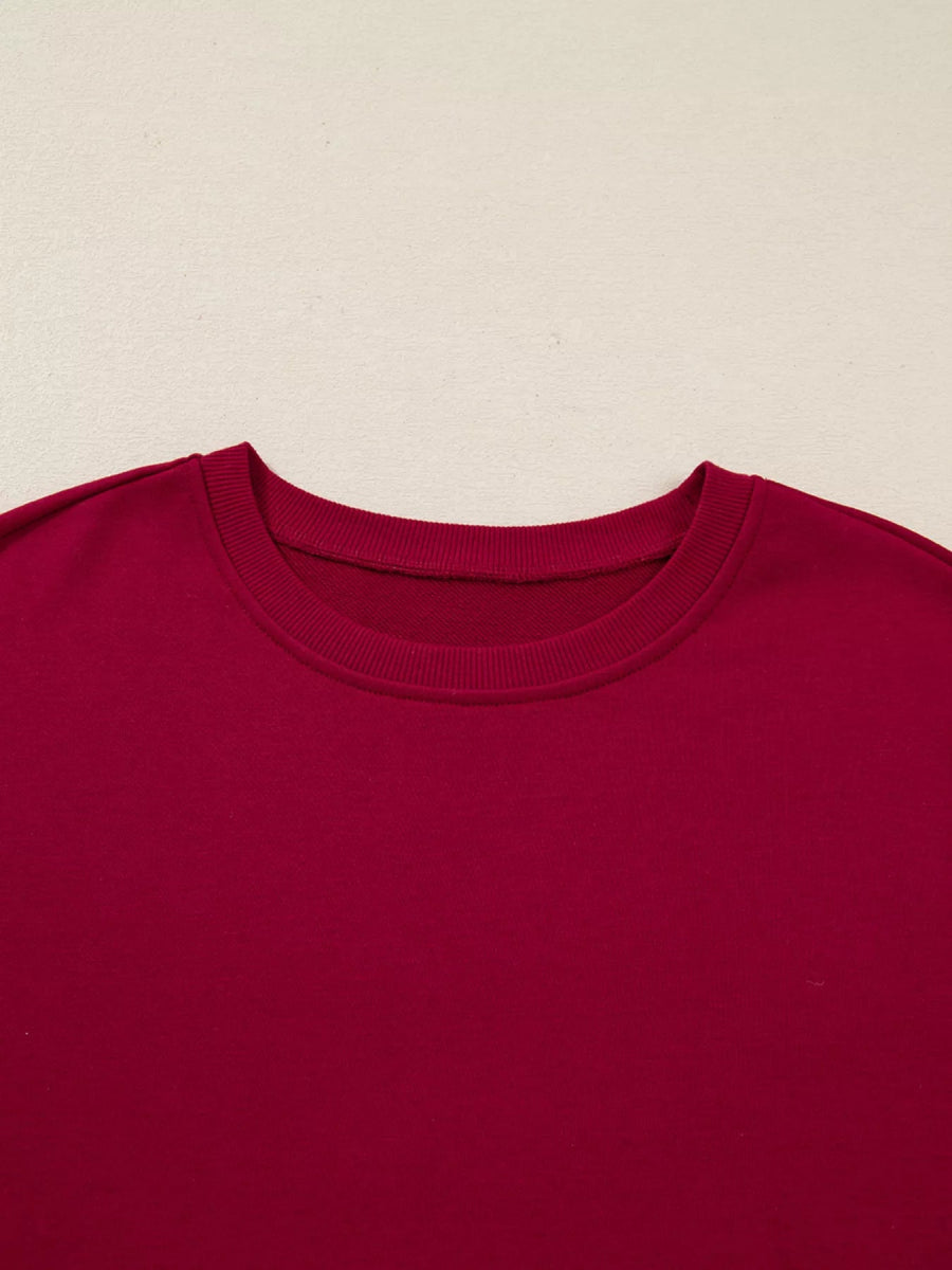 Contrast Striped Bow Detail Drop Shoulder Sweatshirt Dress with Pockets - Bazaare Mart