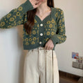 Cropped Floral Cardigan Green One size Bazaare Mart Cropped Floral Sweater