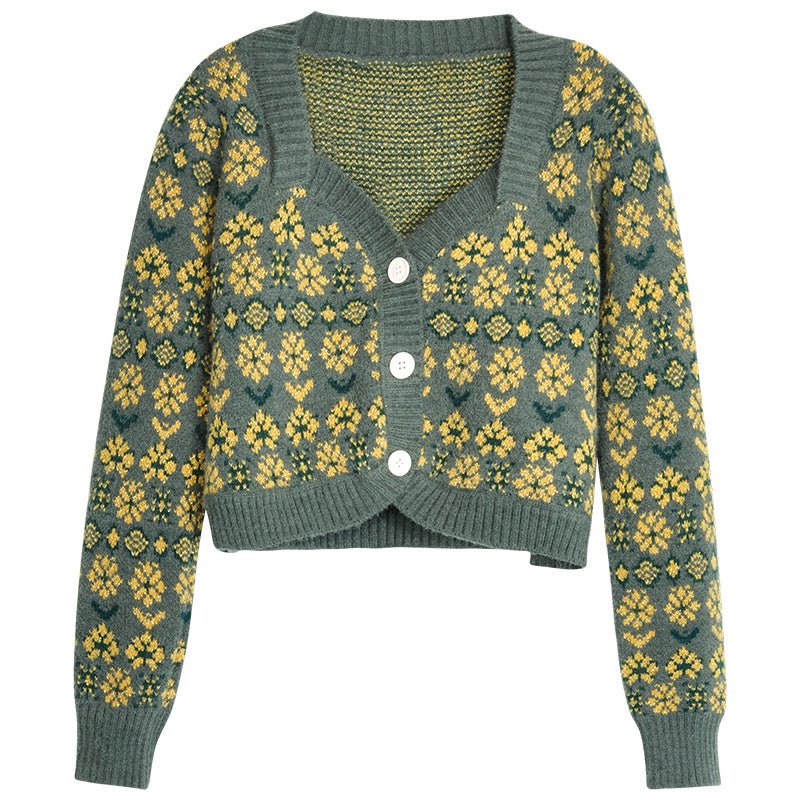 Cropped Floral Cardigan - Bazaare Mart