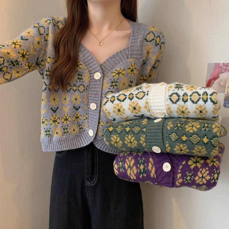 Cropped Floral Cardigan - Bazaare Mart
