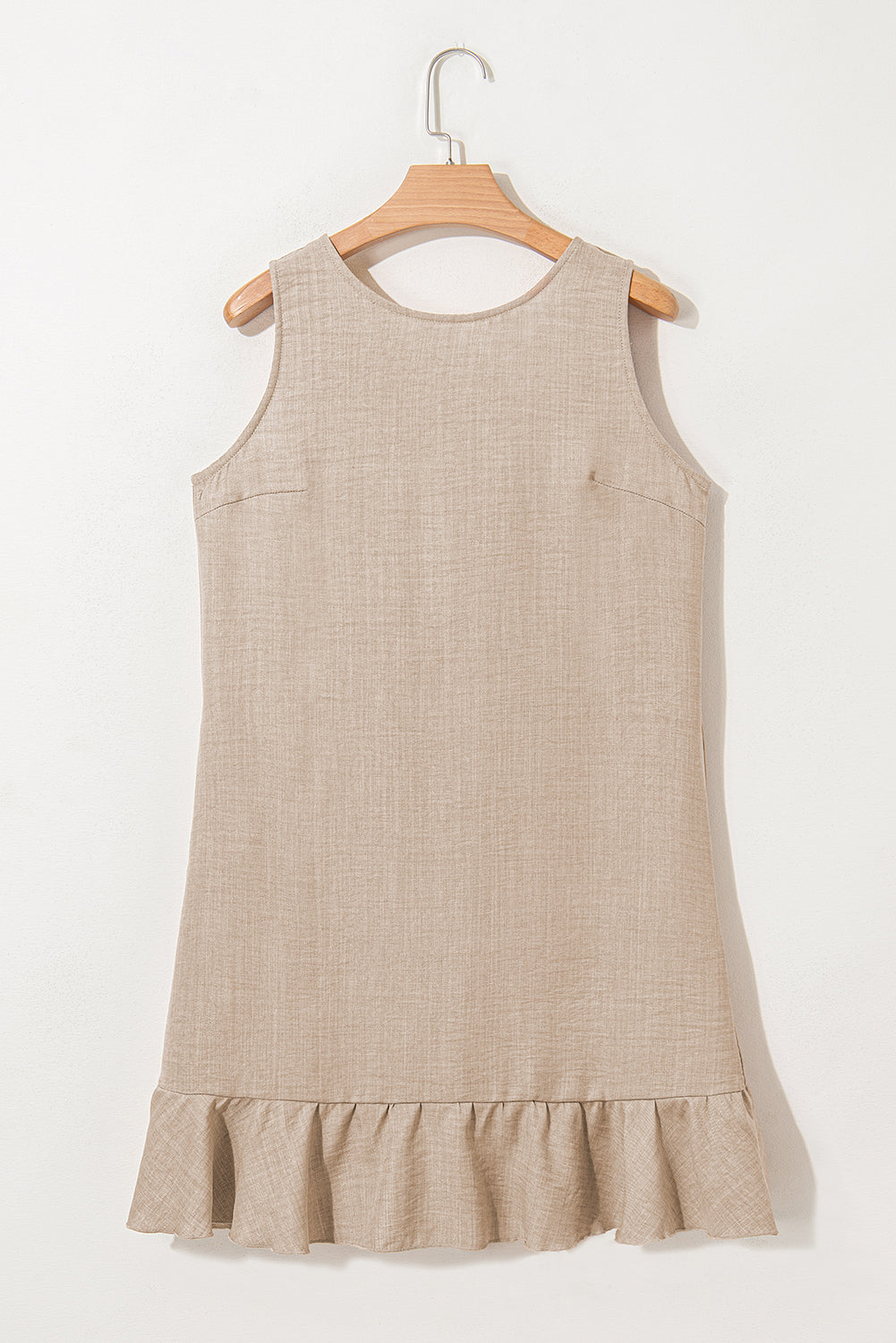 Beige Tie Back Ruffle Hem Sleeveless Dress