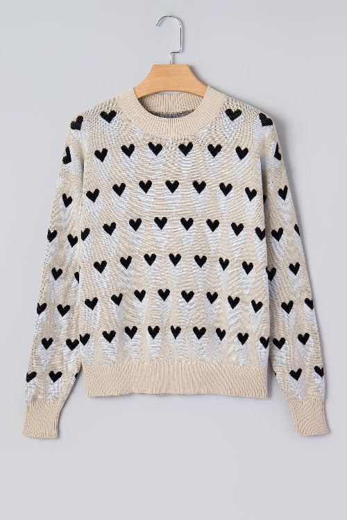 Beige Geo Diamond and Heart Pullover Sweater Bazaare Mart Sweaters & Cardigans/Sweaters