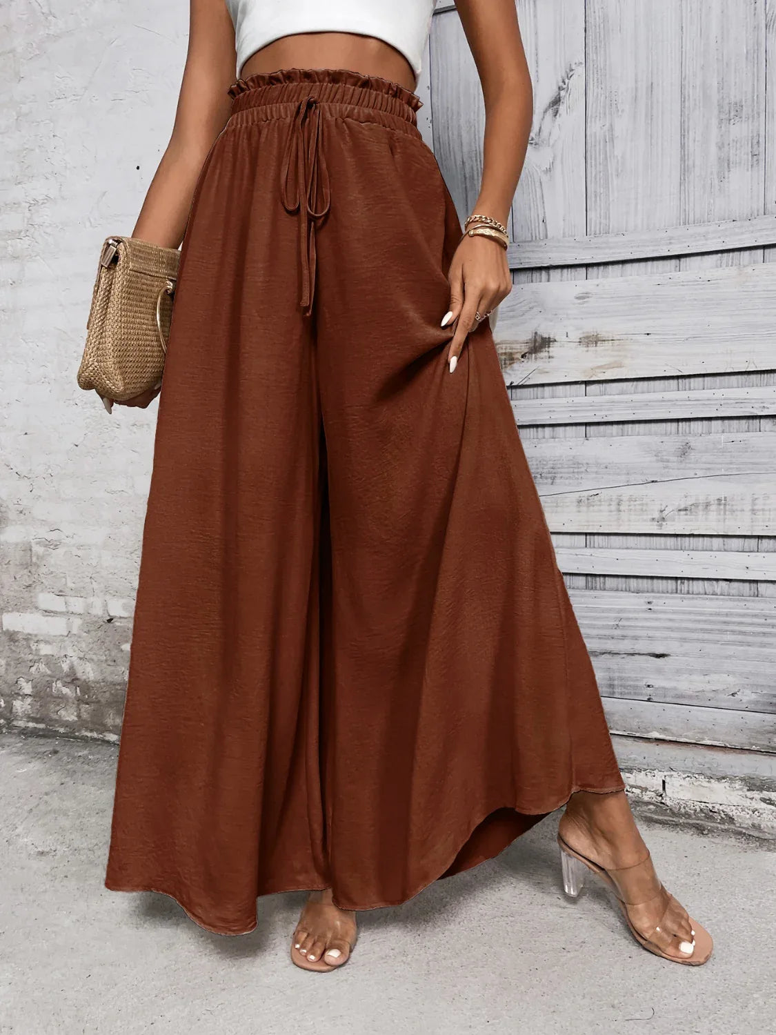 Tied High Waist Wide Leg Pants Bazaare Mart Extra Wide Leg Pants