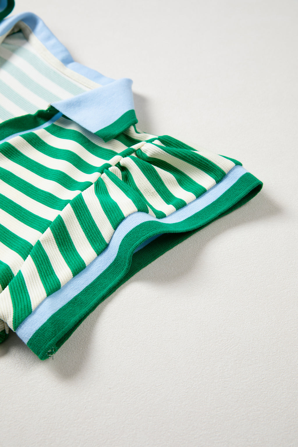 Striped Polo Collar Blouse – Contrast Trim Ruffle Sleeve Casual Women’s Top Dear-Lover Dropshipping Tops/Blouses & Shirts