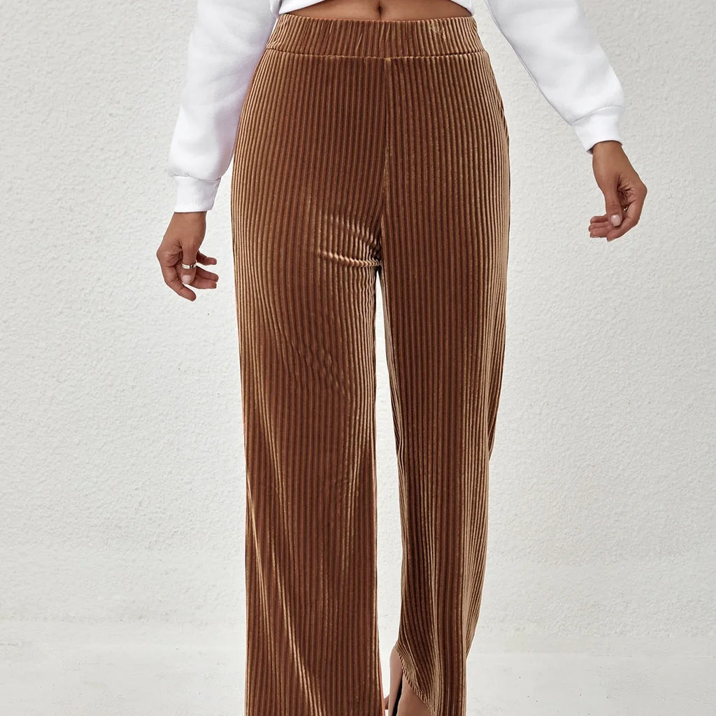 Women's Solid Color High Waist Flared Fleece Pants Bazaare Mart Winter Pants