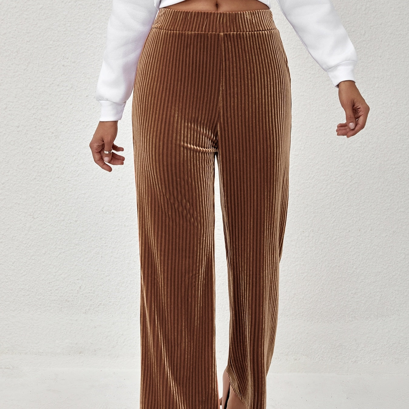 Women's Solid Color High Waist Flared Fleece Pants