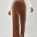 Women's Solid Color High Waist Flared Fleece Pants Brown Bazaare Mart Winter Pants