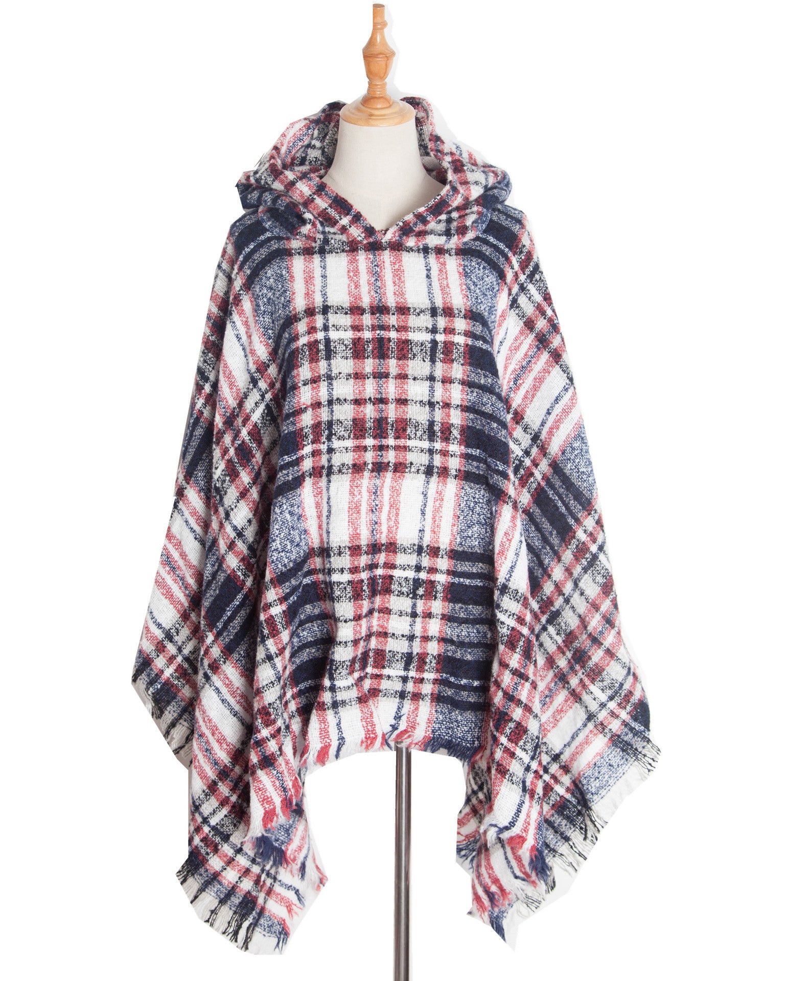 Plaid Hooded Poncho - Bazaare Mart