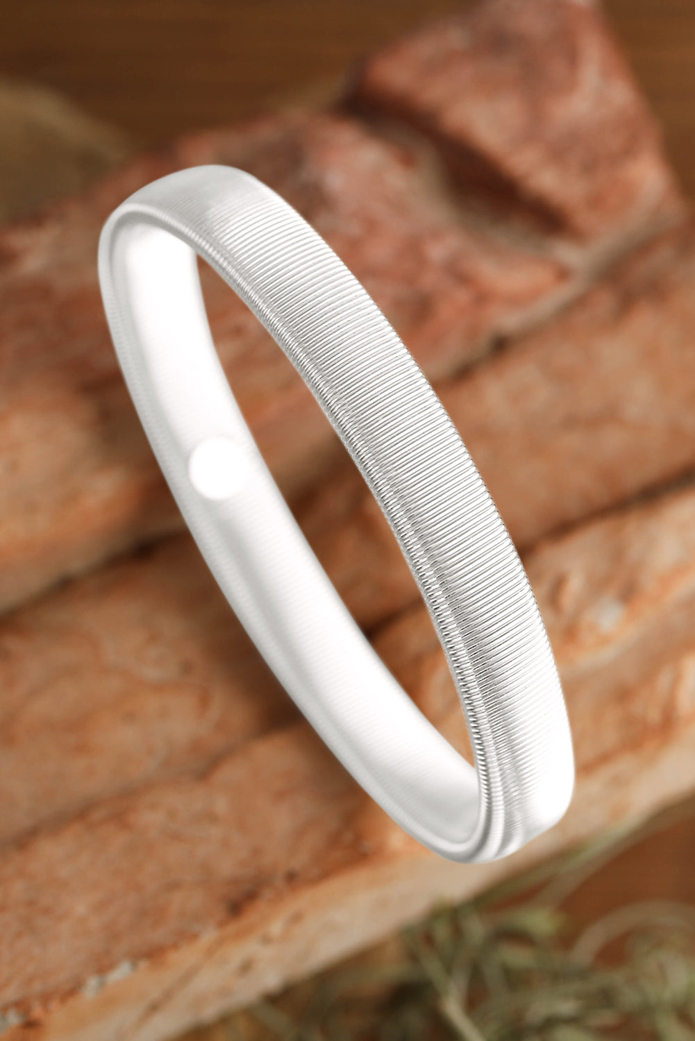 White Stretchy Plated Metal Wide Bangle