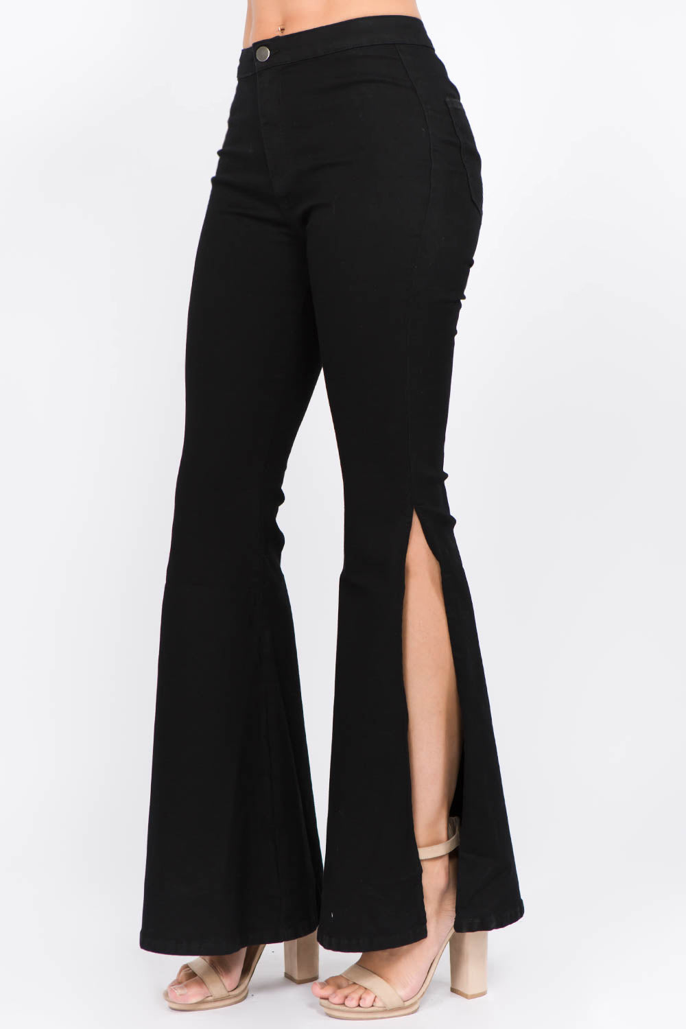 American Bazi Black Side Slit Flare Jeans