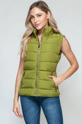 Lime Green Puffer Vest Cardamom Seed Trendsi Zip Up Turtleneck Vest with Pockets