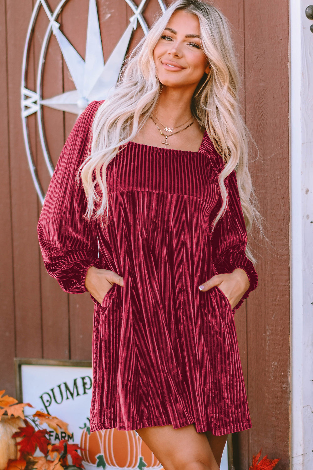 Pink Velvet Long Sleeve Peasant Top