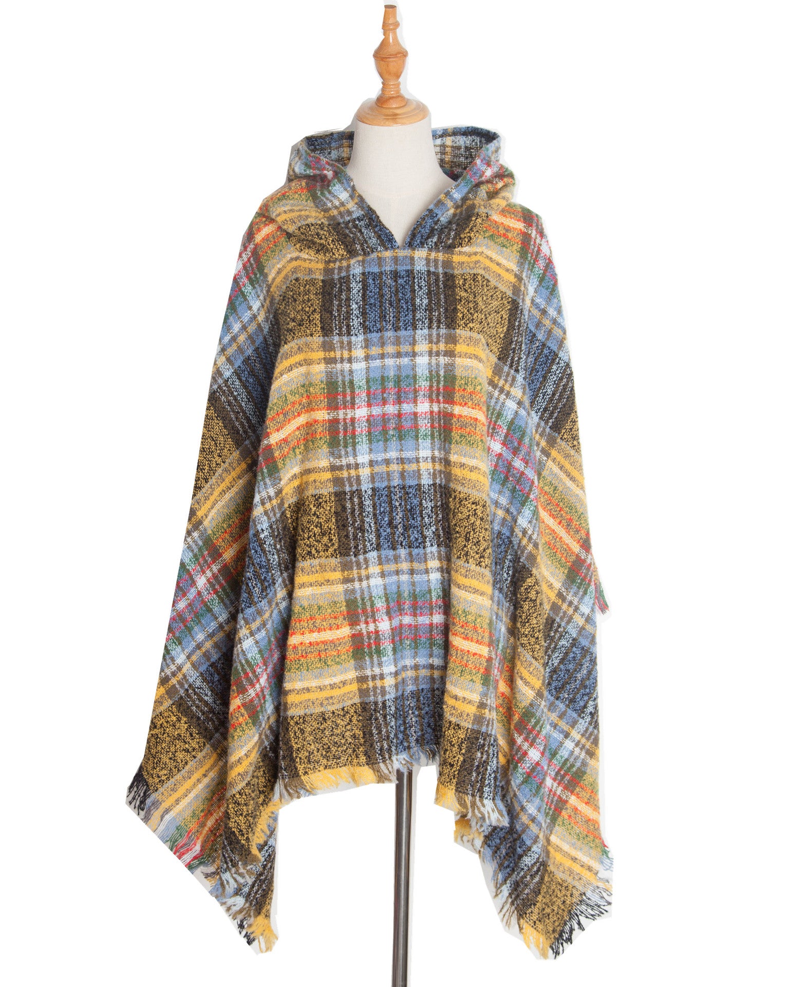 Plaid Hooded Poncho - Bazaare Mart