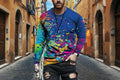 Men’s Geometric Print Long Sleeve T-Shirt – Slim Fit Casual Crew Neck Tee | Modern Graphic Shirts 5Color CJ Dropshipping Abstract Long Sleeve Tee
