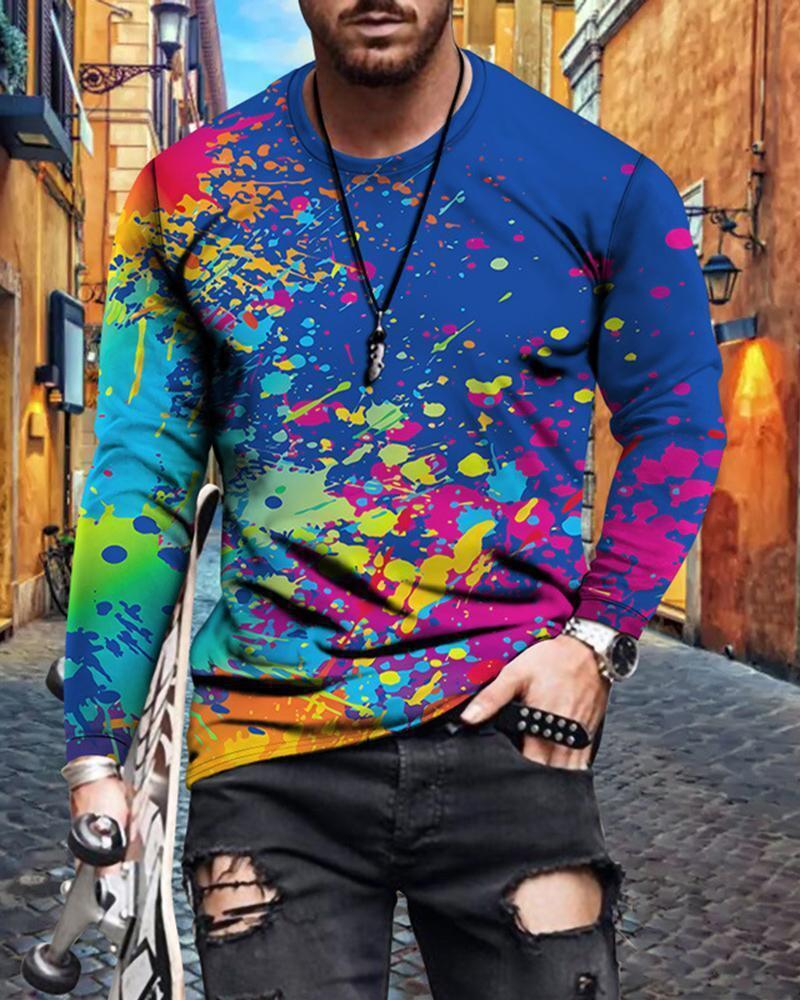 Men’s Geometric Print Long Sleeve T-Shirt – Slim Fit Casual Crew Neck Tee | Modern Graphic Shirts 5Color CJ Dropshipping Abstract Long Sleeve Tee