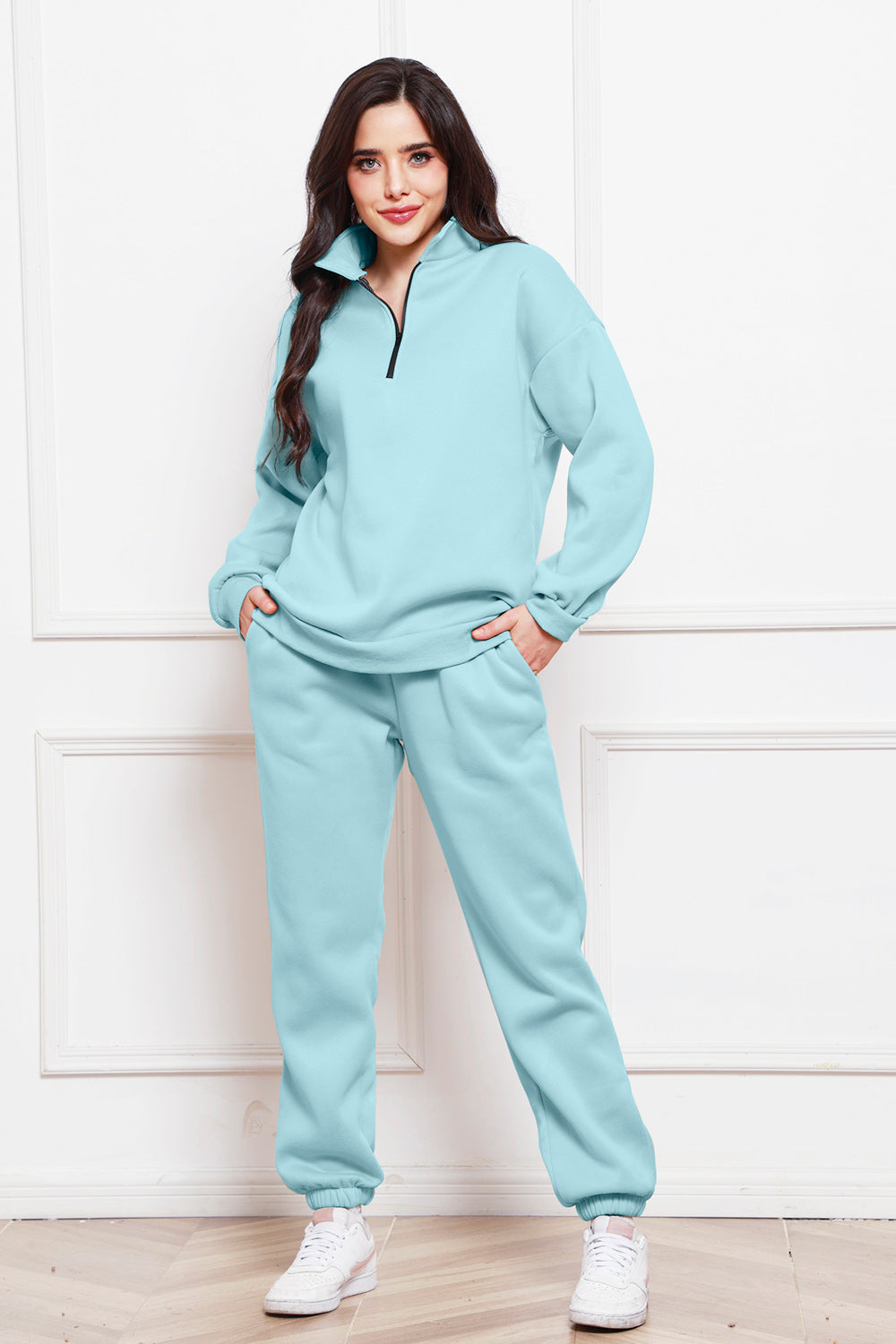 Lady's Solid Color Half Zip Sweatsuit