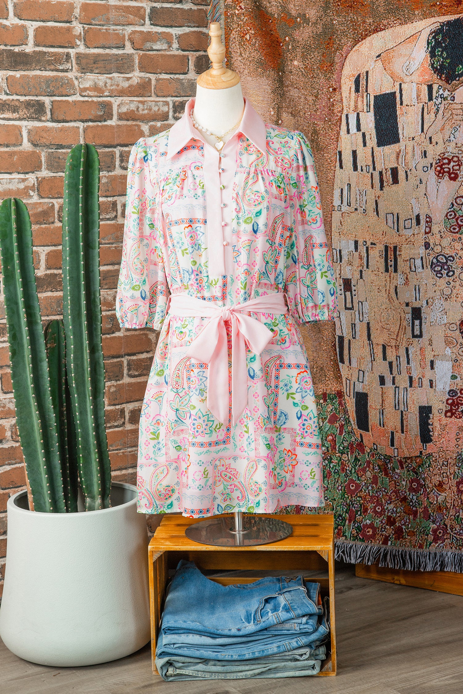 Pink Pastel Patchwork Mini Dress – Half Button Belted Color Block Dress Dear-Lover Dropshipping Dresses/Floral Dresses
