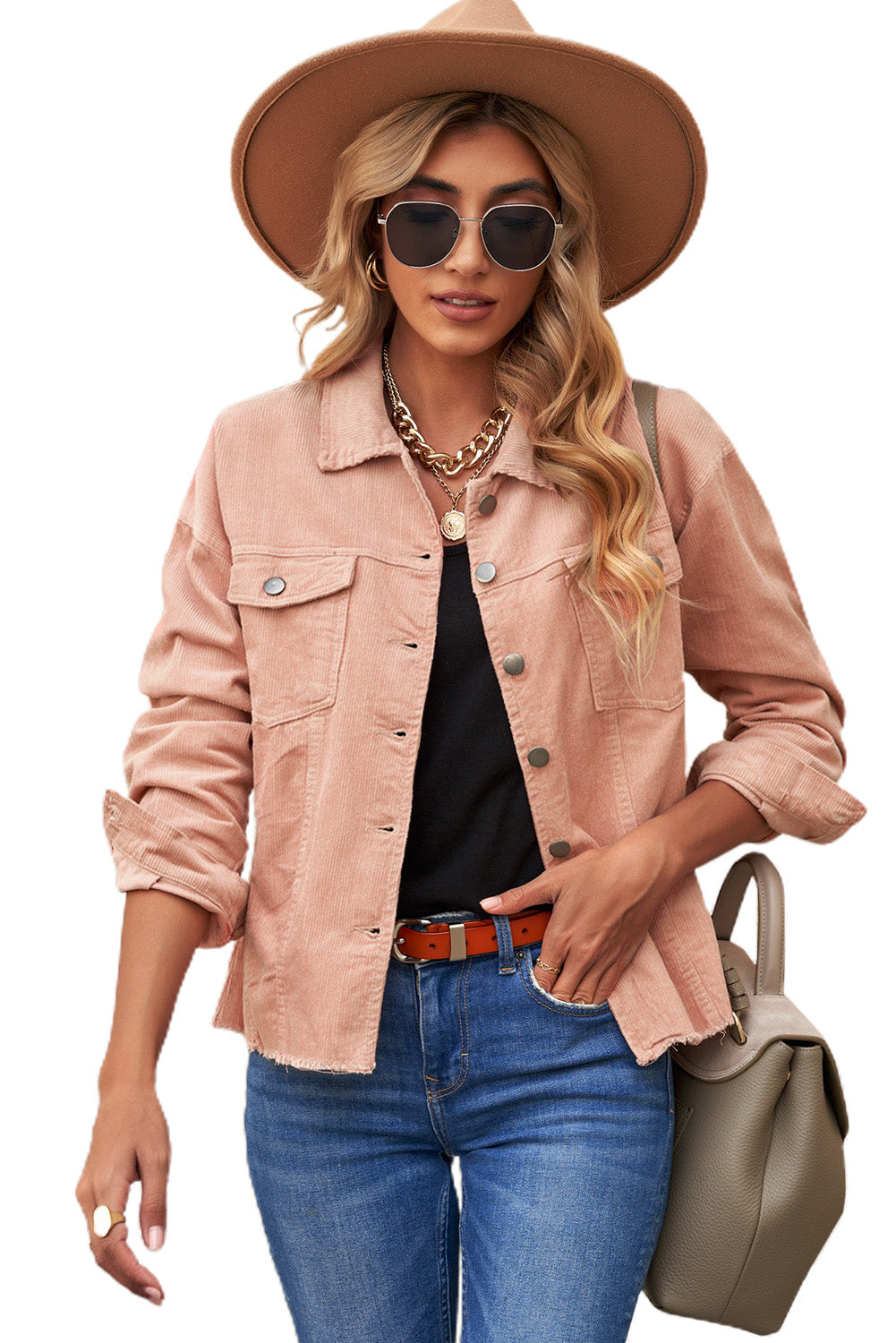 Pink Corduroy Button Up Jacket